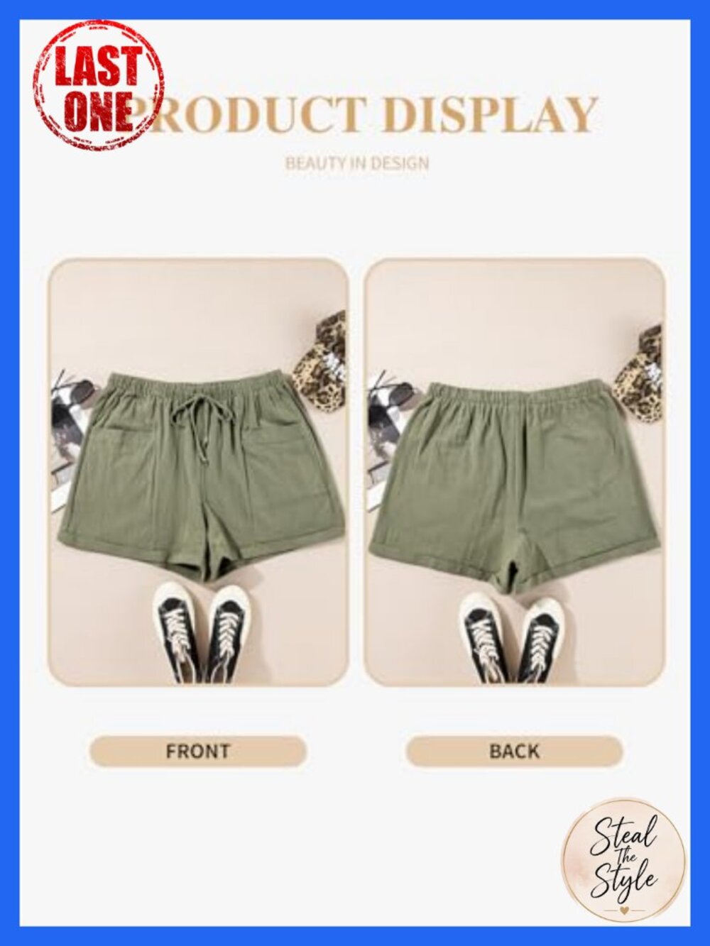 Plus Size Cotton High Rise Drawstring Shorts with Pockets - Picture 4 of 6